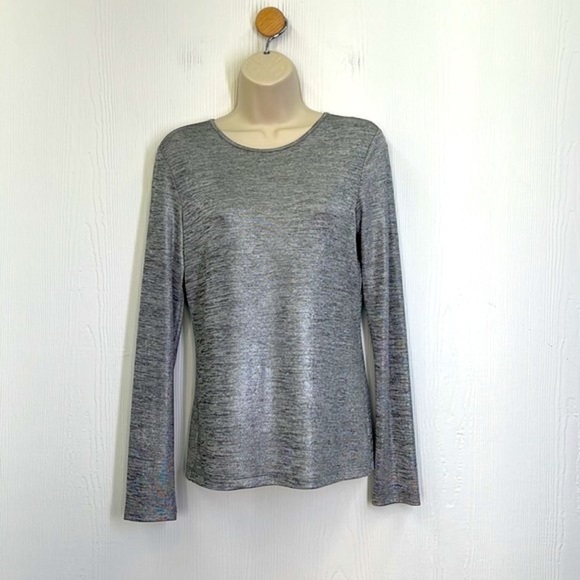 Yoana Baraschi - NWT Silver Metallic Keyhole Long Sleeve Sheer Blouse Size Small - Picture 2 of 10